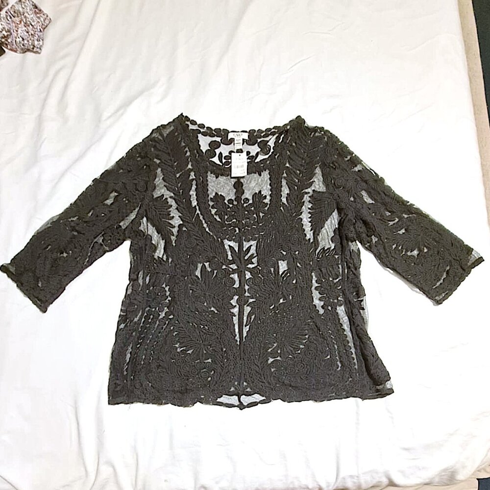Cato Women’s XL Black Sheer Lace Layering Top NWT